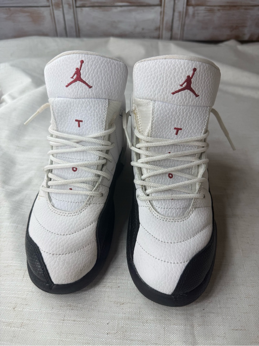 Jordan White and Black High-Top Sneakers with Red Jumpman